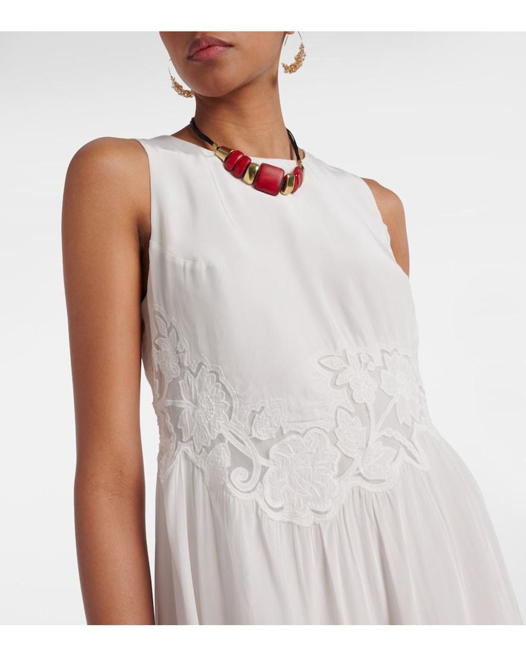 Velvet White Bianca Lace-Trimmed Midi Dress