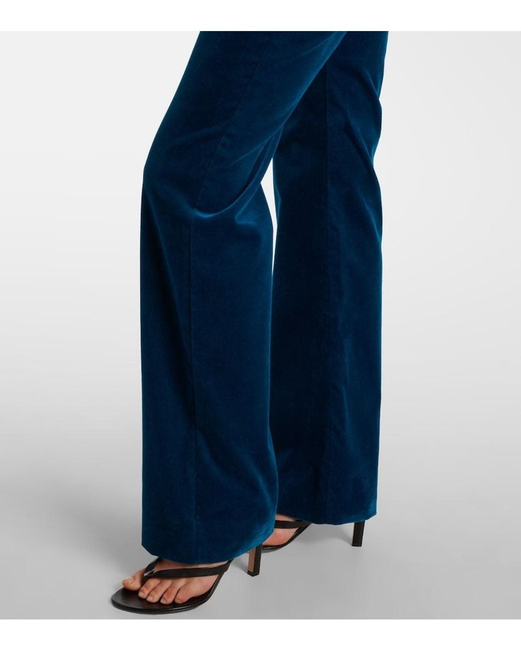 Rabanne Blue Cotton-Blend Velvet Flared Pants