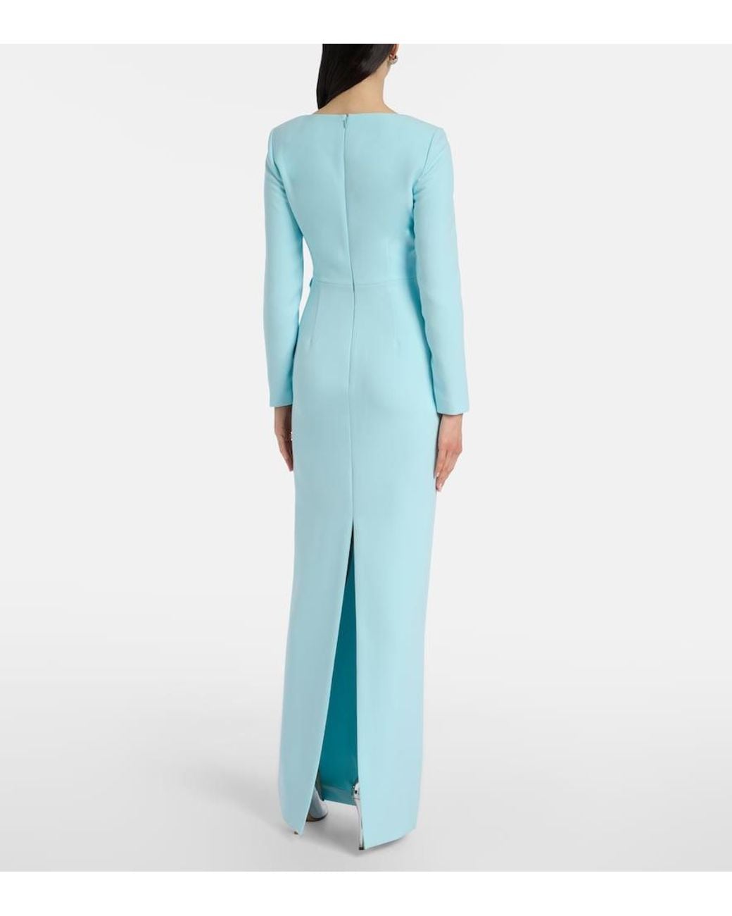 Roland Mouret Blue Floral-Applique Crepe Gown