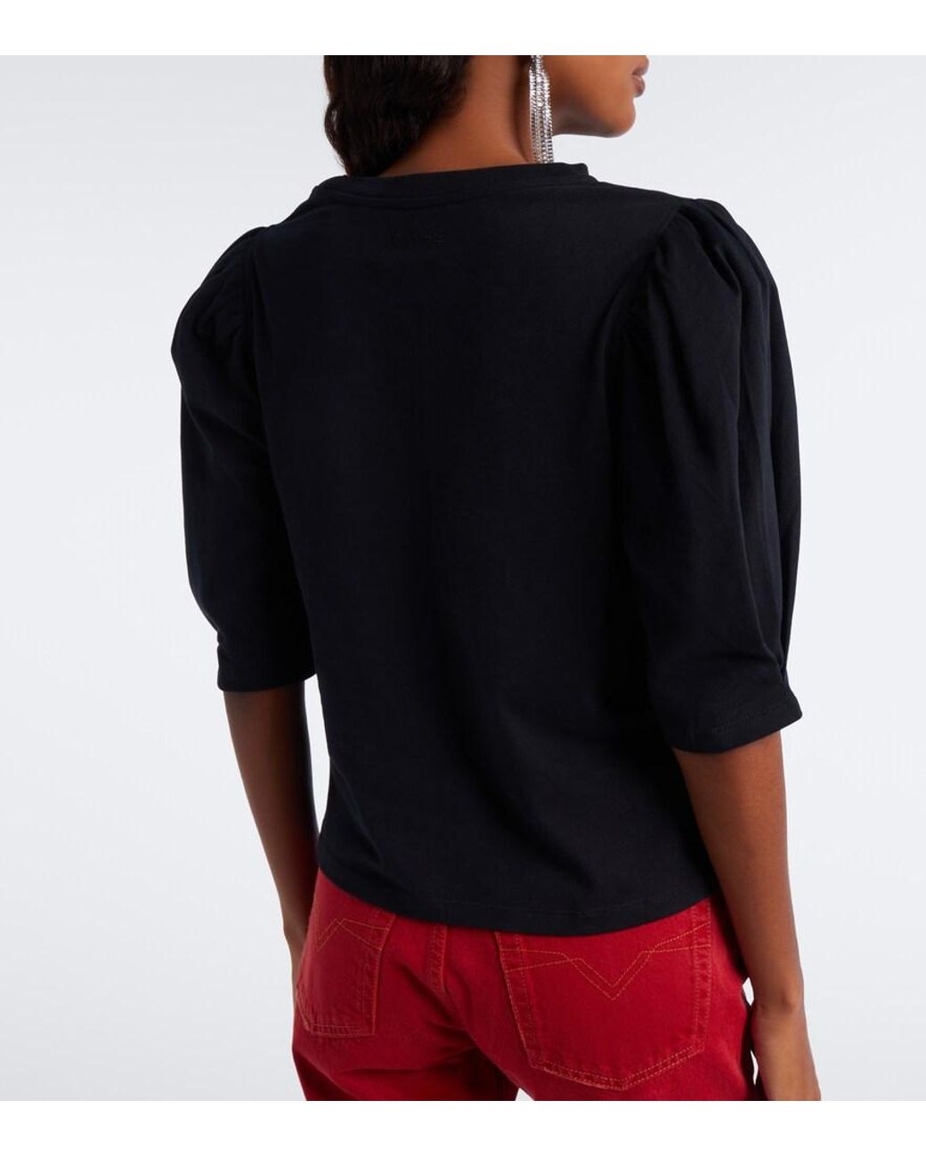 Isabel Marant Black Maeliss Puff-Sleeve Cotton Top