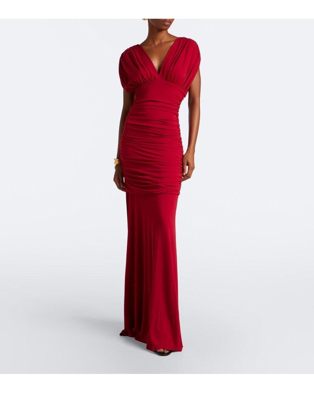 Jonathan Simkhai Red Norvelle Draped Open-Back Gown