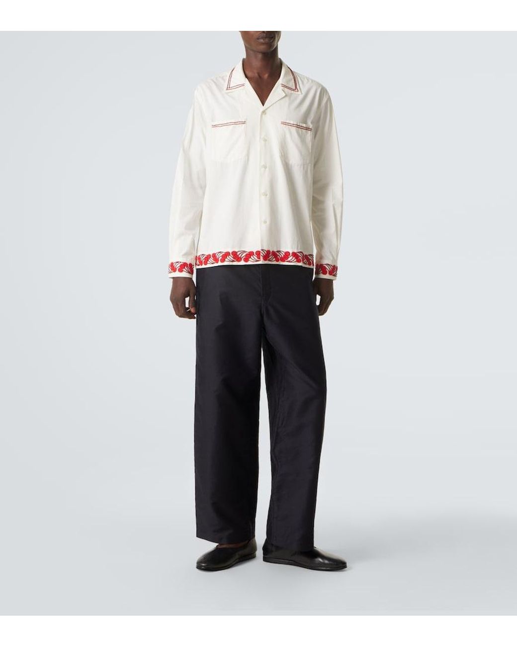 Bode White Cherry Lane Beaded Cotton Poplin Shirt for men