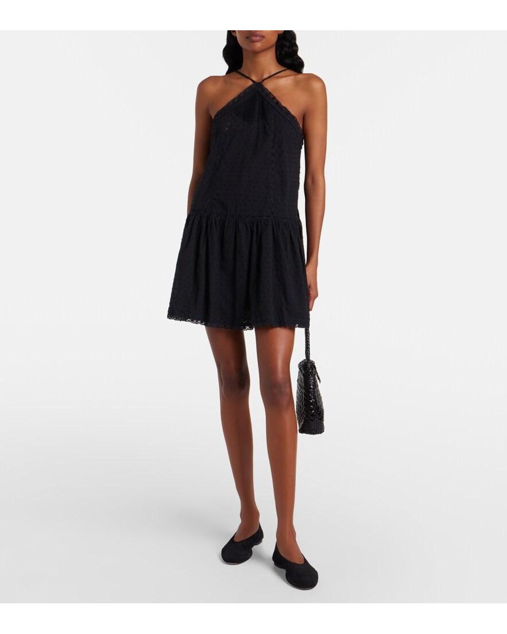 Poupette Black Nora Crochet-Trimmed Cotton Minidress