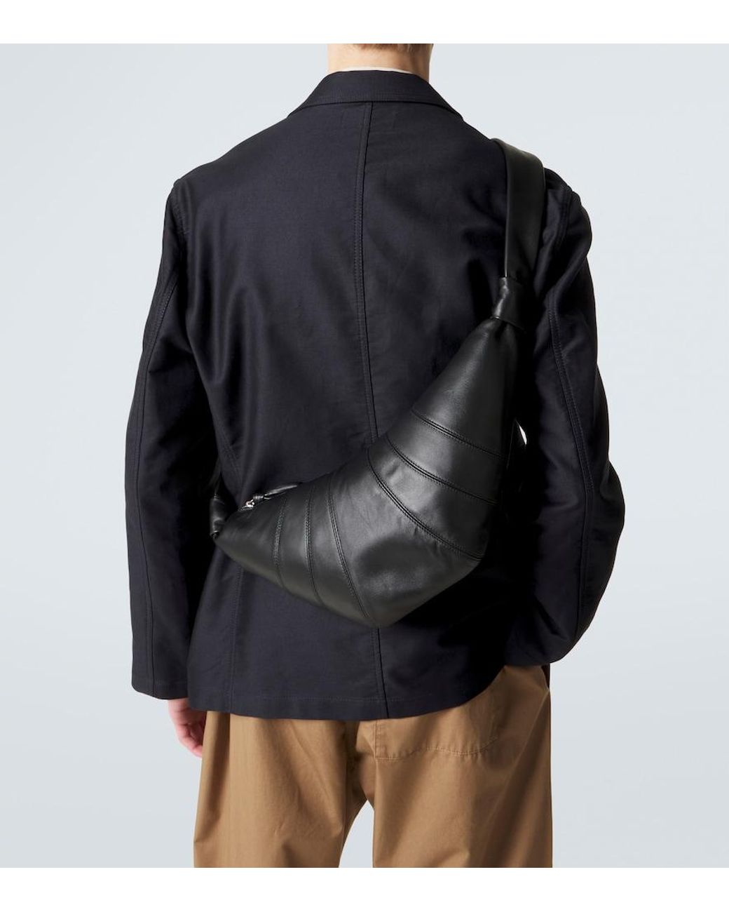 Lemaire Black Croissant Medium Leather Shoulder Bag for men
