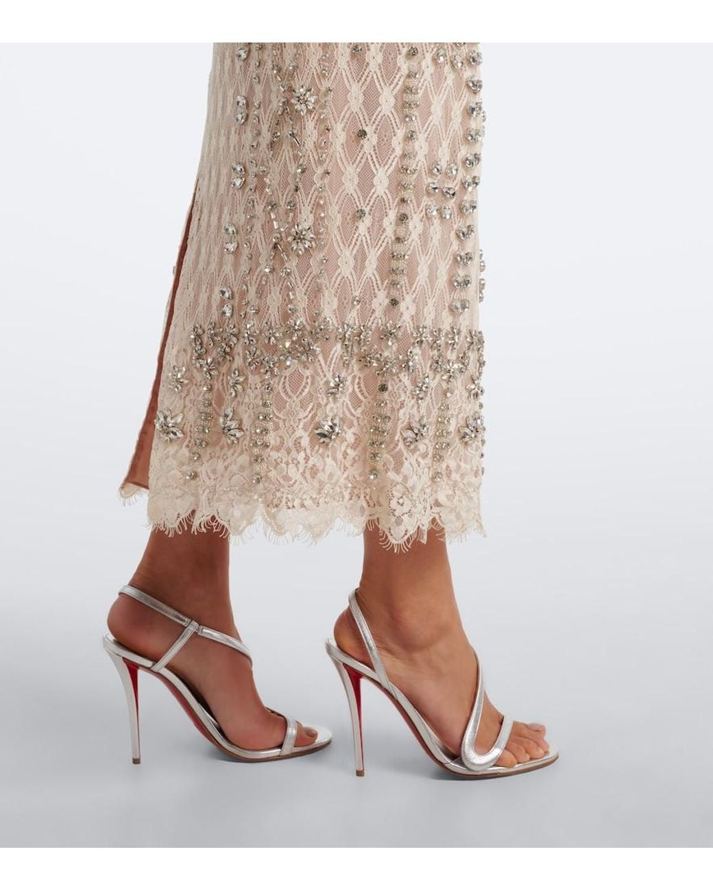 Costarellos Natural Dena Embellished Lace Pencil Skirt