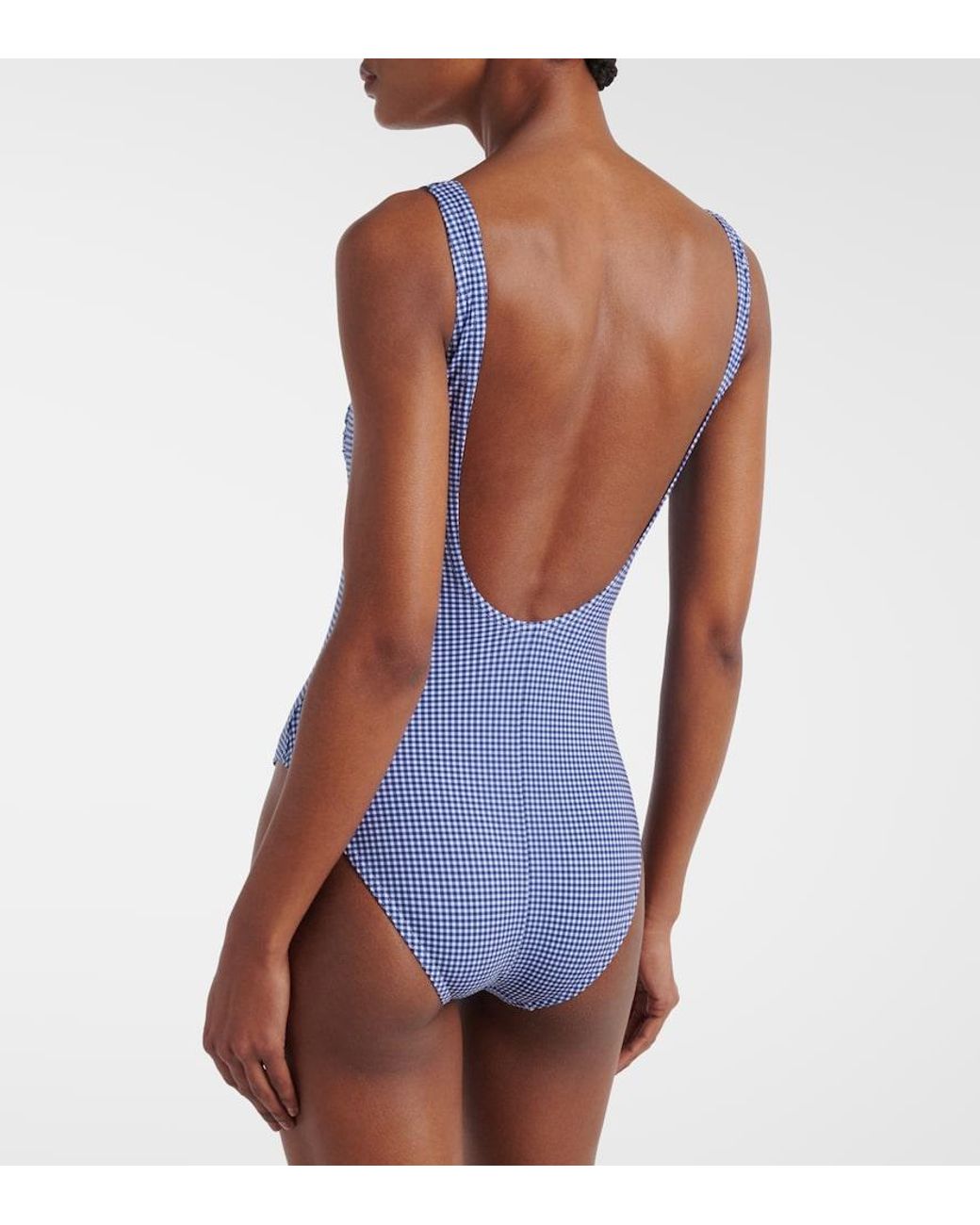 Karla Colletto Blue Gingham Ruched Swimsuit