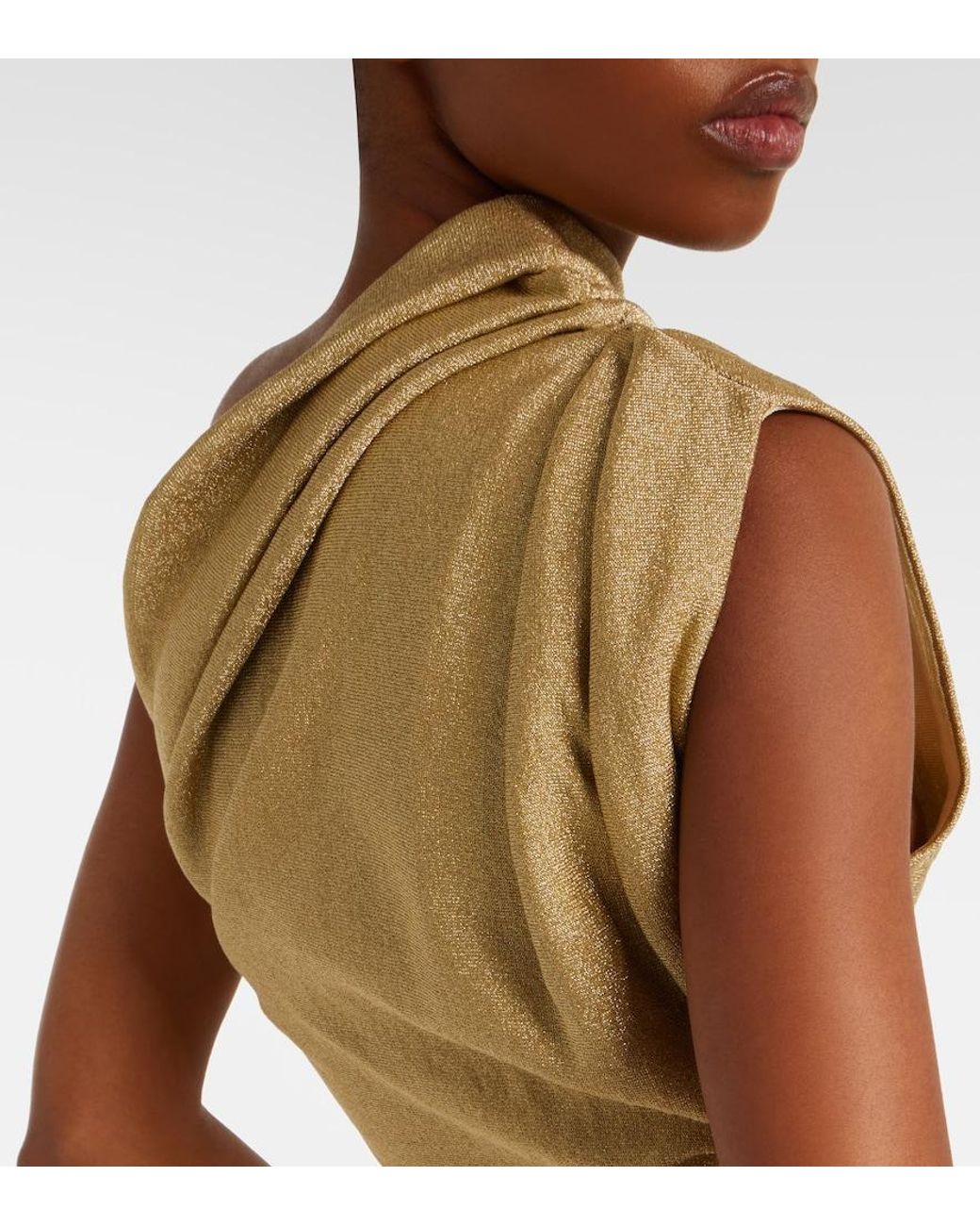 Khaite Natural Aimee One-Shoulder Lame Top