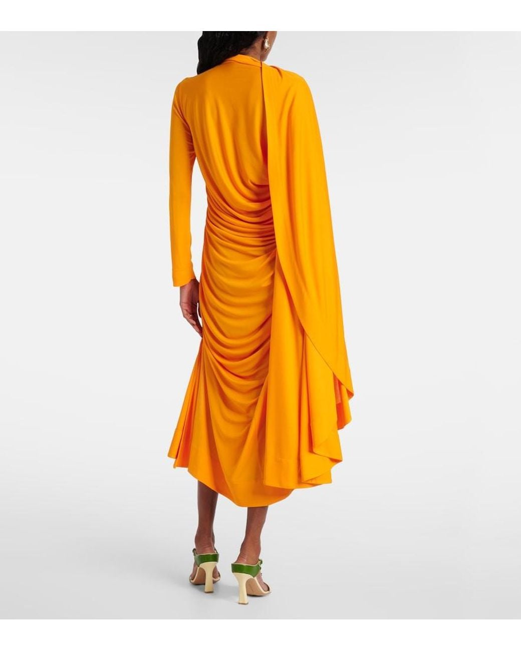 Bottega Veneta Orange Draped Jersey Maxi Dress