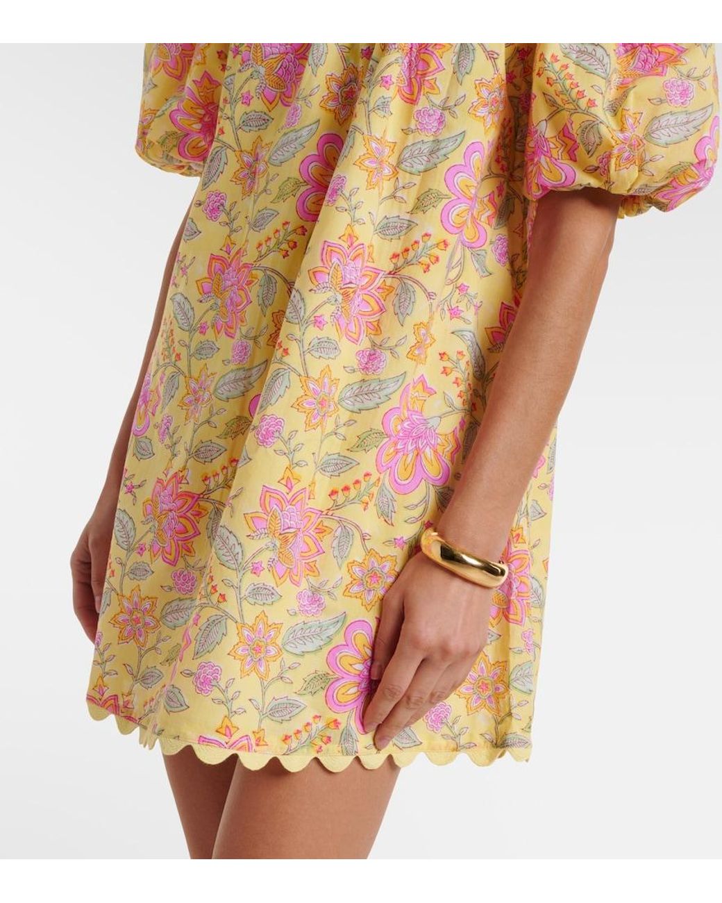Juliet Dunn Orange Floral Off-Shoulder Cotton Minidress