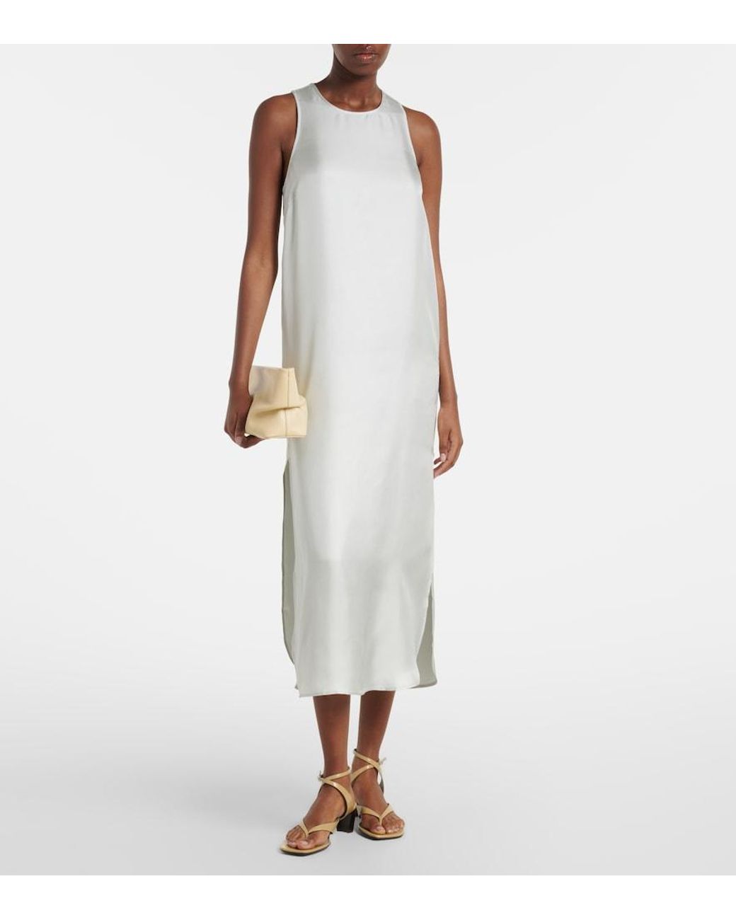 Loulou de Saison White Paloma Silk Satin Maxi Dress