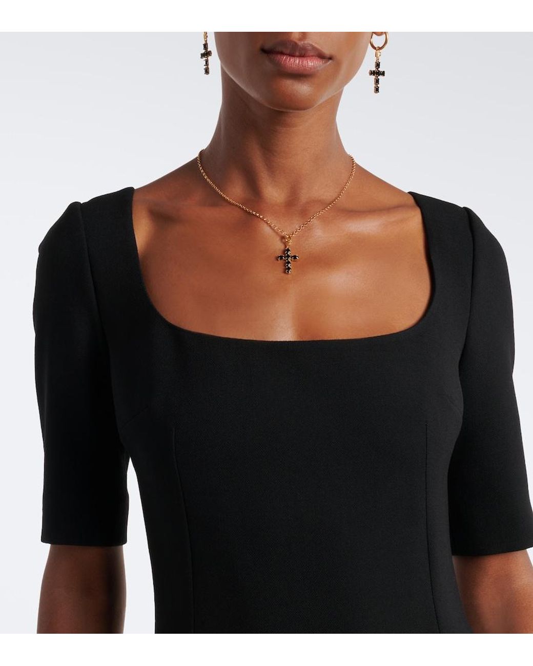 Dolce & Gabbana Black Virgin Wool Crepe Midi Dress