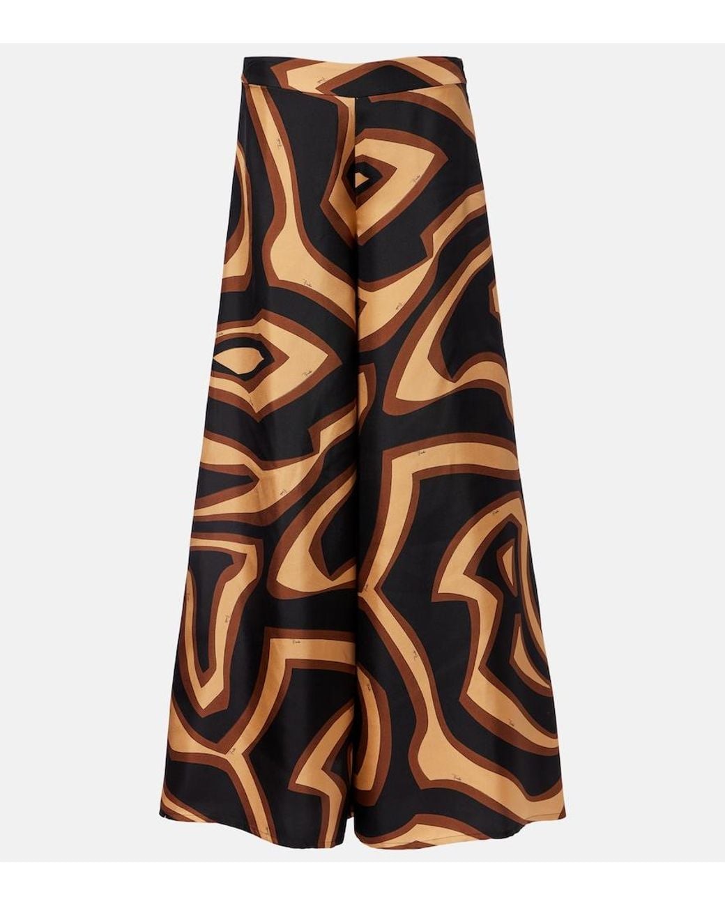 Emilio Pucci Black Labirinto Silk Satin Wide-Leg Pants