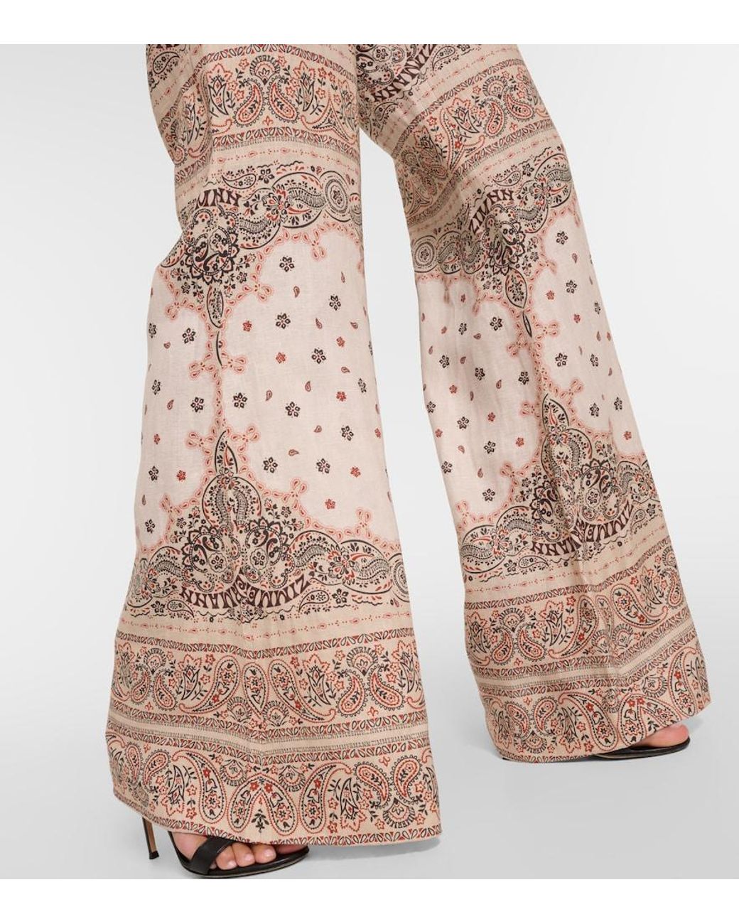 Zimmermann Natural Belted Paisley-print Linen Flared Pants