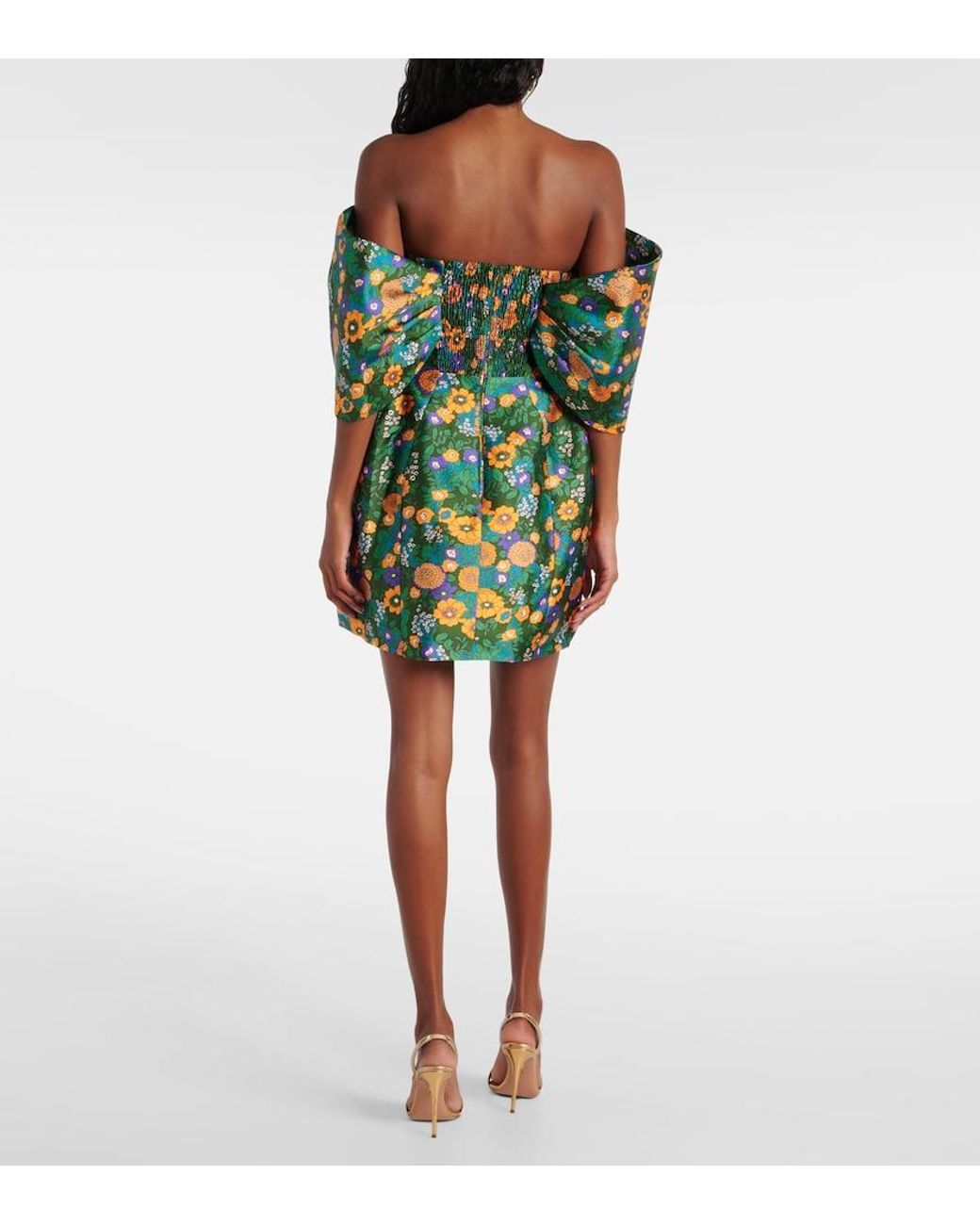 ALÉMAIS Blue Printed Off-Shoulder Corset Dress