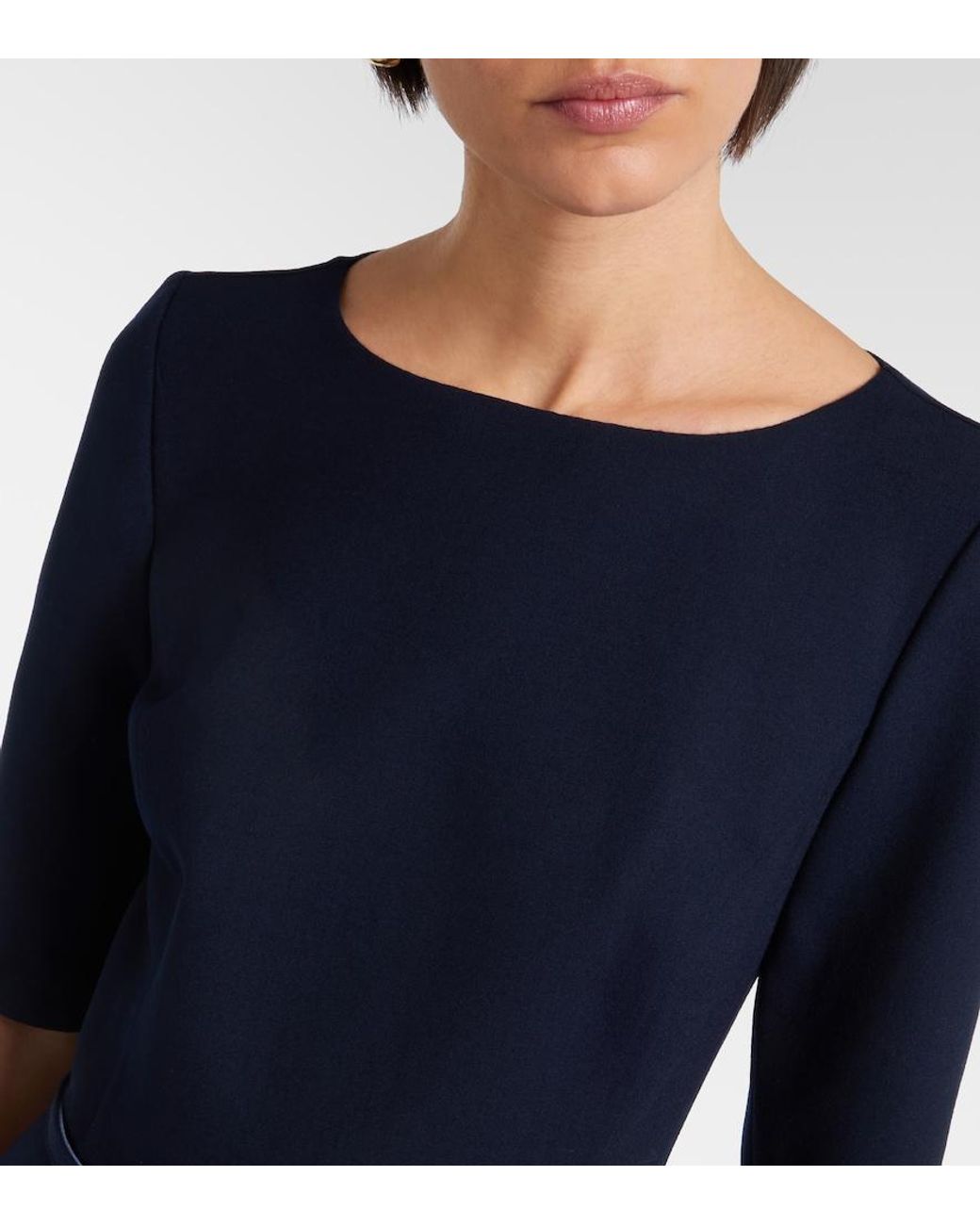 Oscar de la Renta Blue Belted Wool-Blend Midi Dress