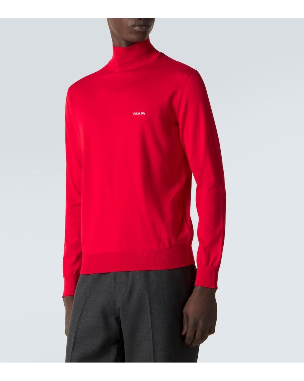 Prada Red Cotton Turtleneck Sweater for men