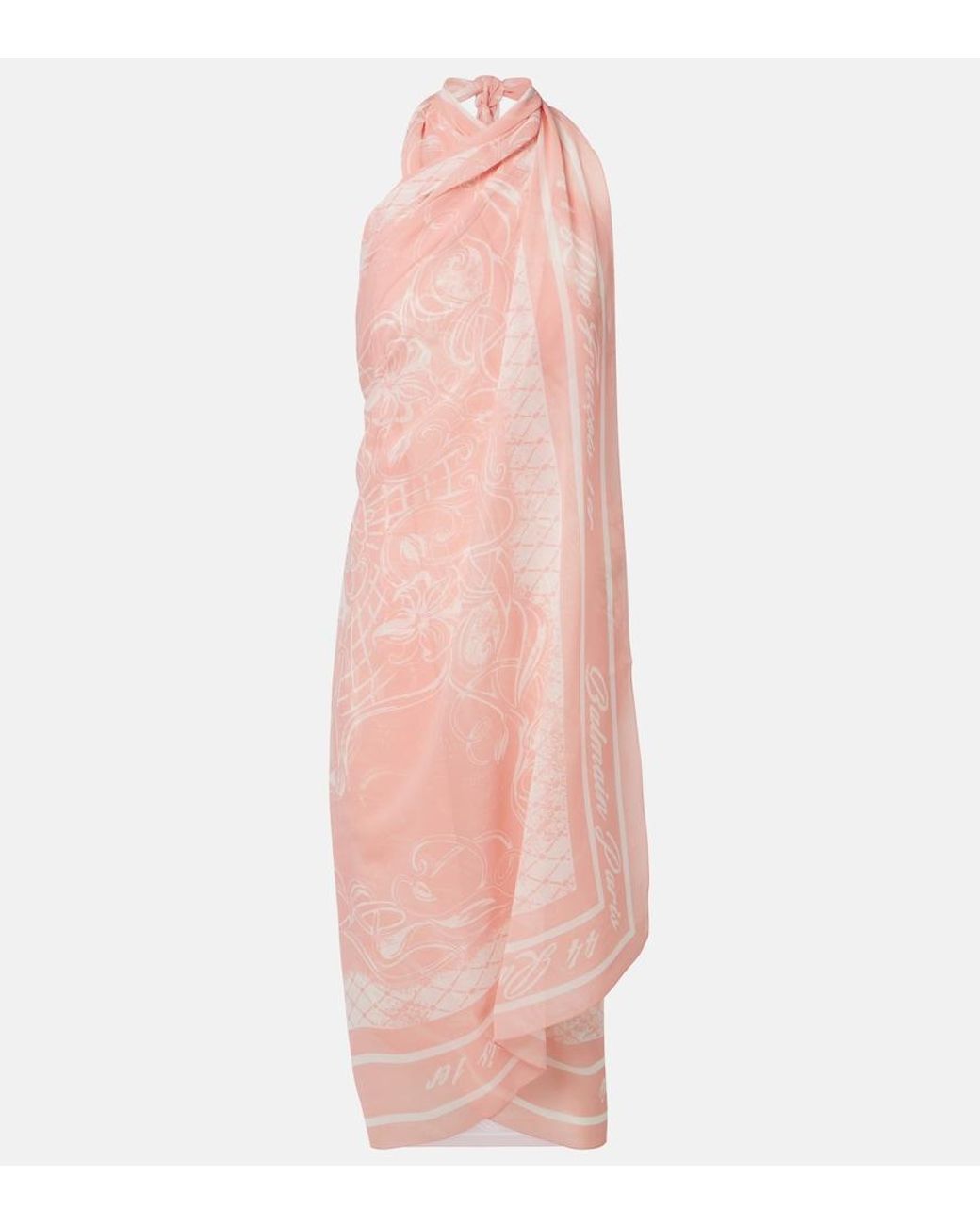 Balmain Pink Printed Silk Beach Cover-Up