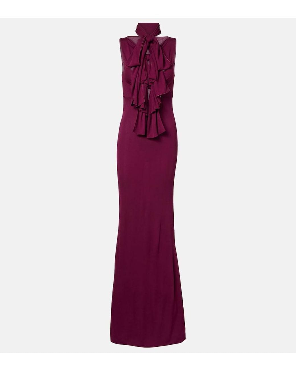 Alaïa Purple Bow-Detail Halterneck Jersey Gown
