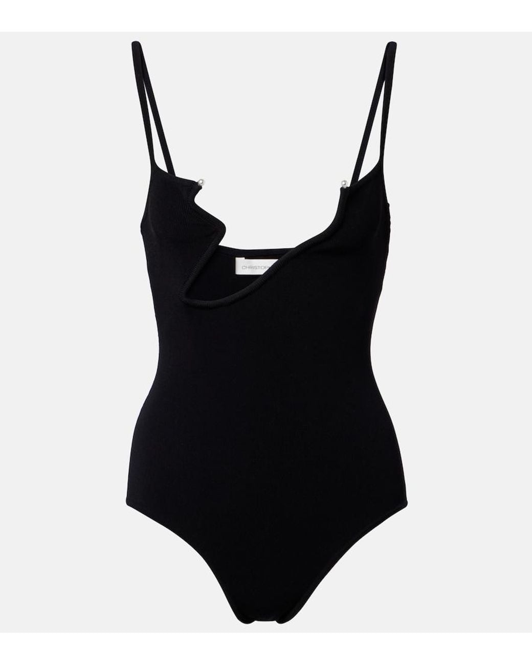 Christopher Esber Black Odessa Cutout Embellished Ribbed-Knit Bodysuit