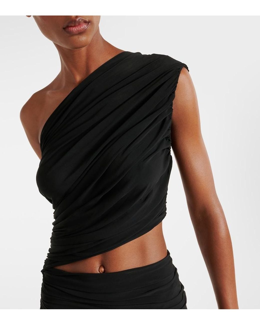 Alaïa Black Cutout Ruched Jersey Midi Dress