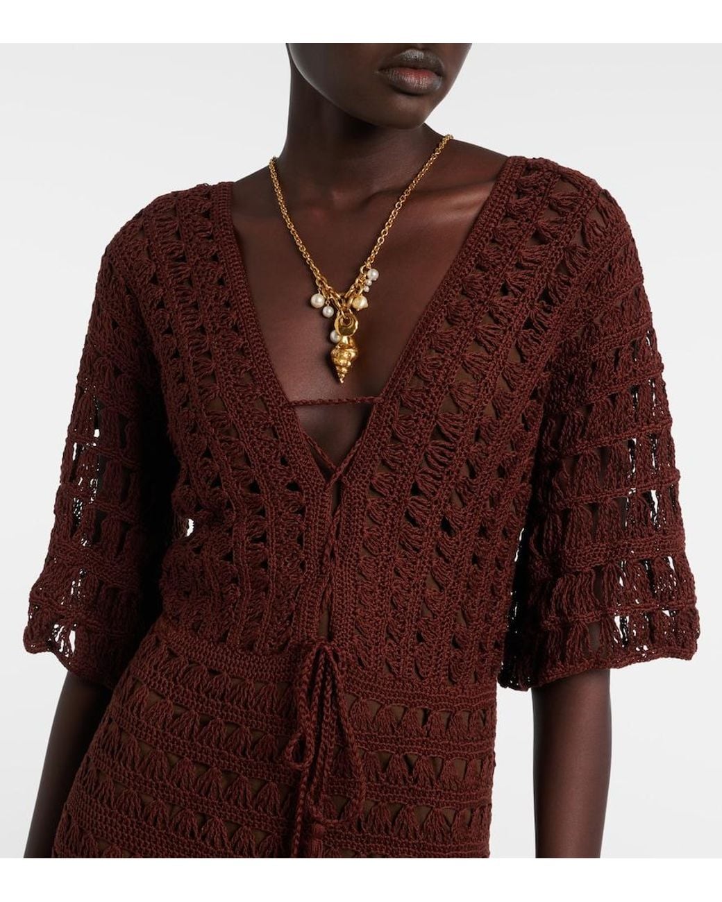 Anna Kosturova Purple Marissa Cotton Crochet Midi Dress