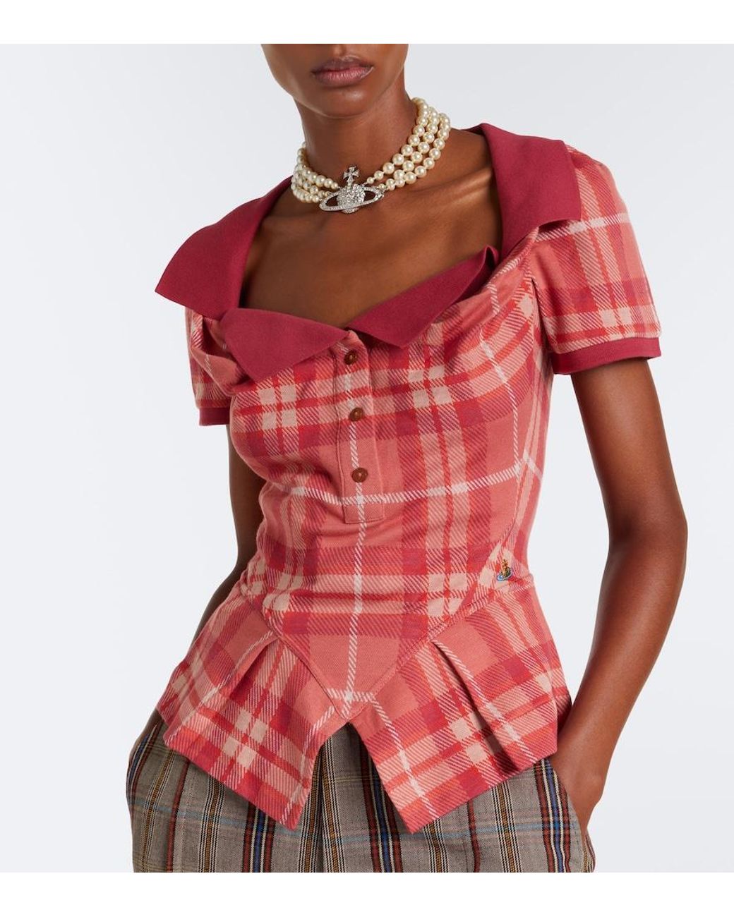 Vivienne Westwood Red Monday Tartan Cotton Top