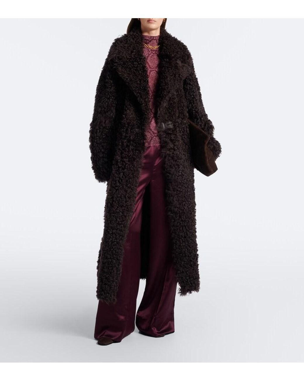 Joseph Black Magnus Leather-Trimmed Shearling Wrap Coat
