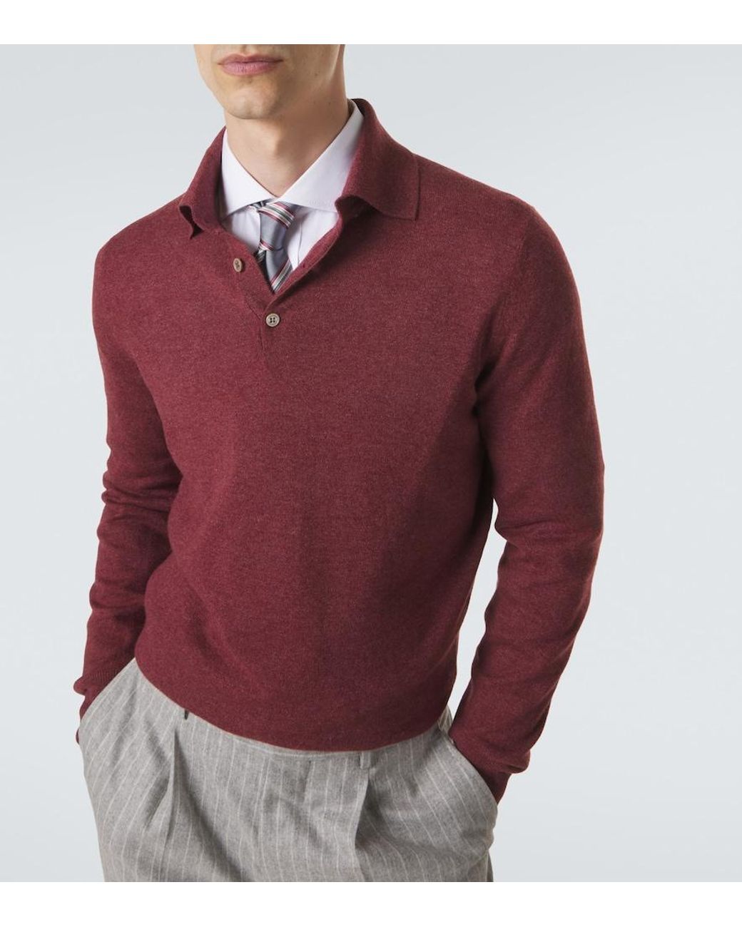 Brunello Cucinelli Red Cashmere Polo Sweater for men