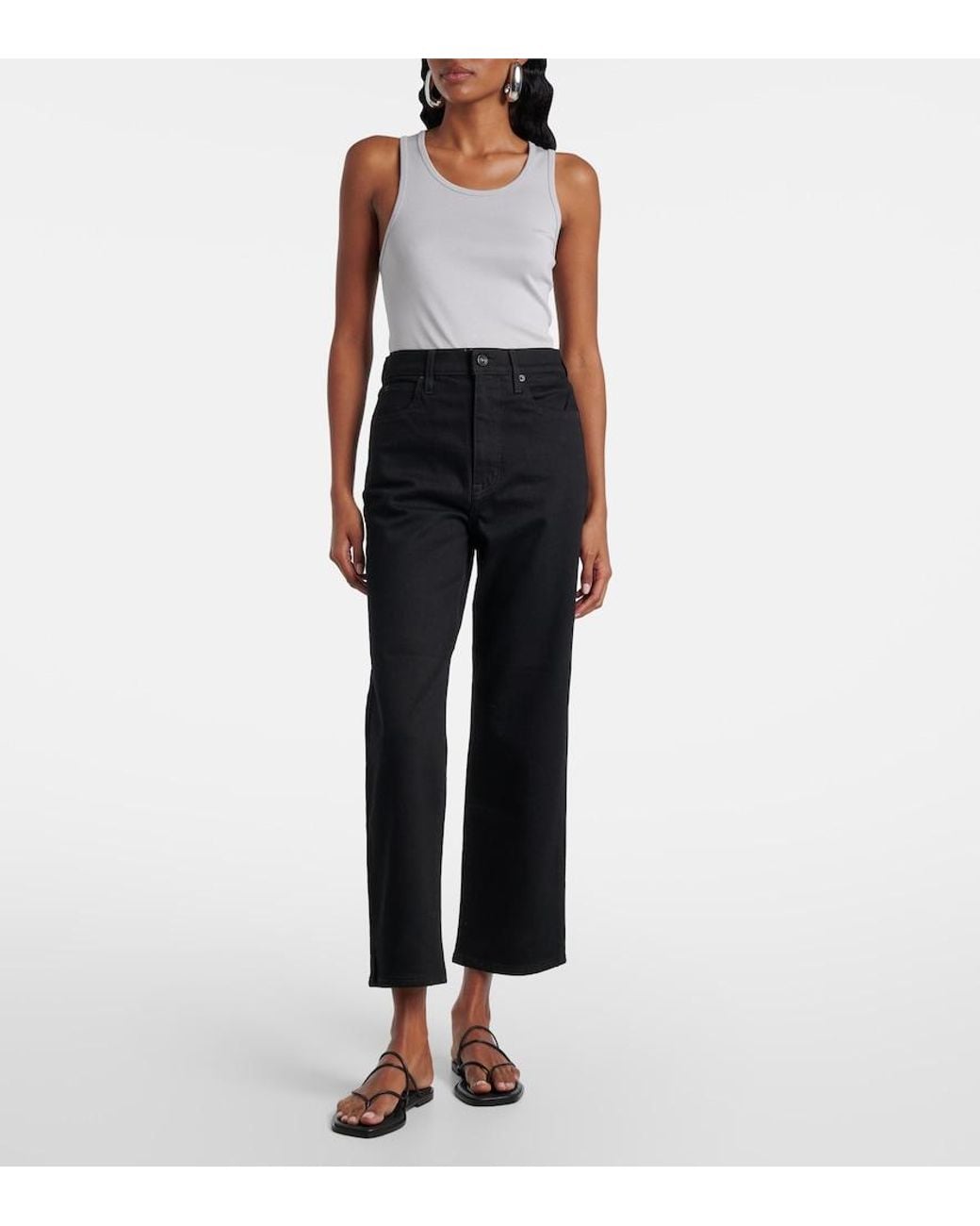 SLVRLAKE Denim Blue London Mid-Rise Cropped Straight Jeans