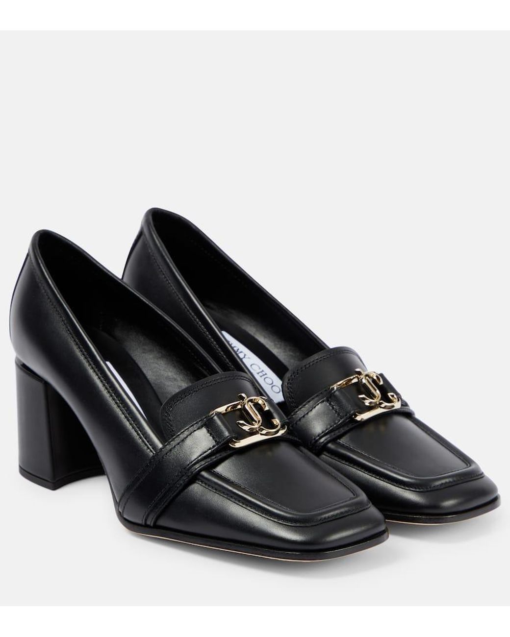 [JIMMY CHOO] Evin 65 レザー ローファー パンプス Evin 65 leather loafer pumps in blue - Jimmy Choo | Mytheresa