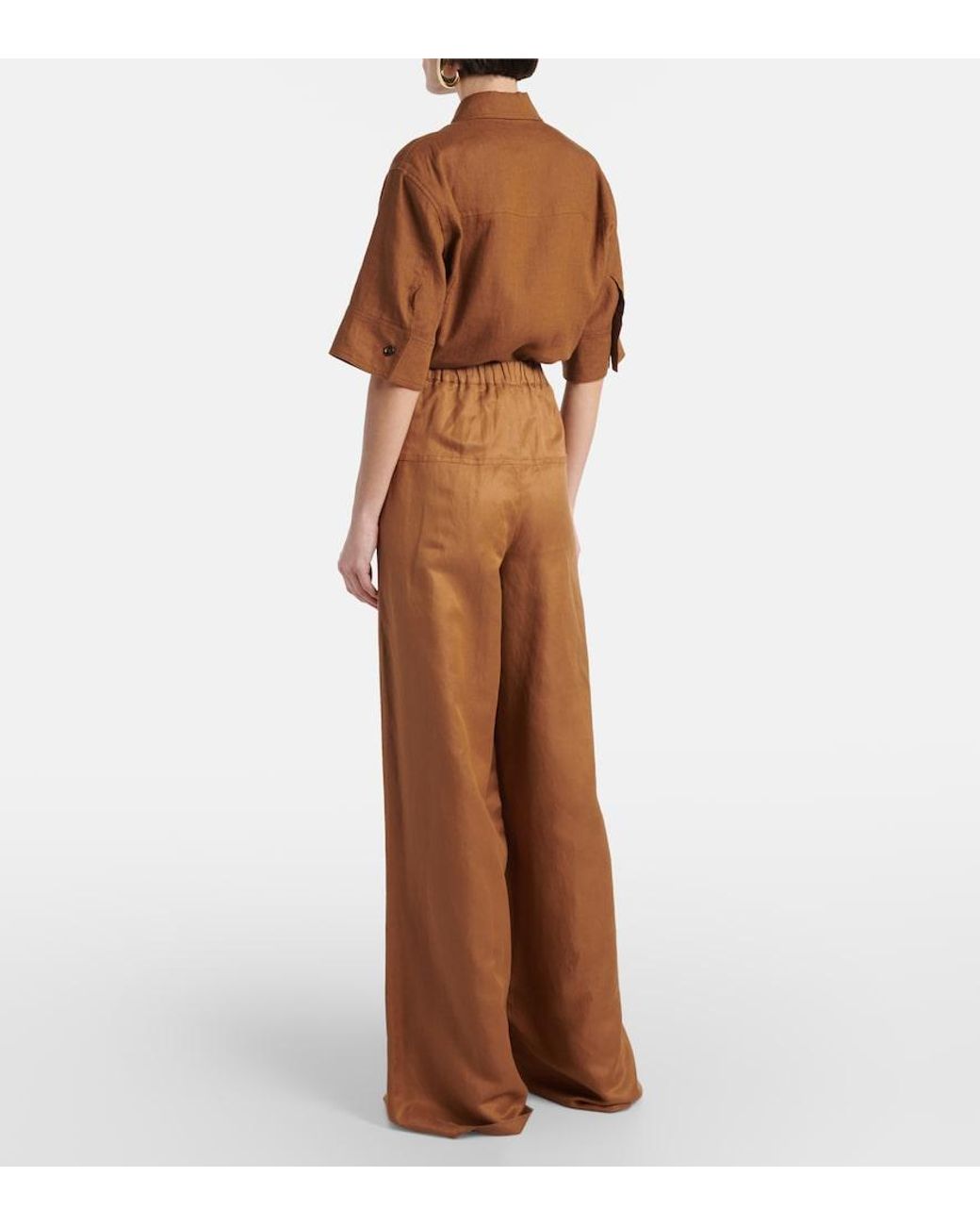 Max Mara Brown Onore Linen And Silk Twill Wide-Leg Pants