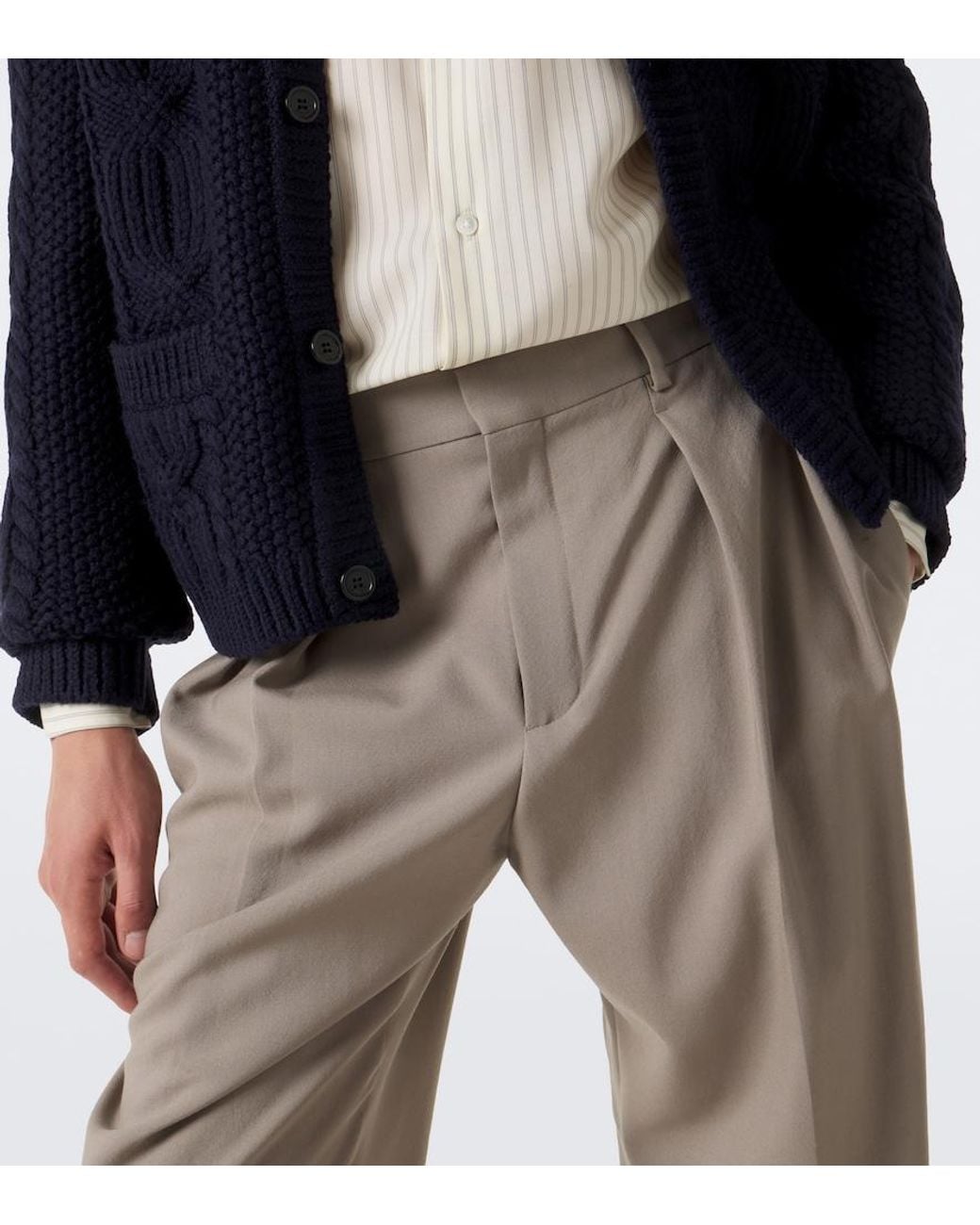 Saint Laurent Gray Pleated Wool And Mohair Straight Pants for men