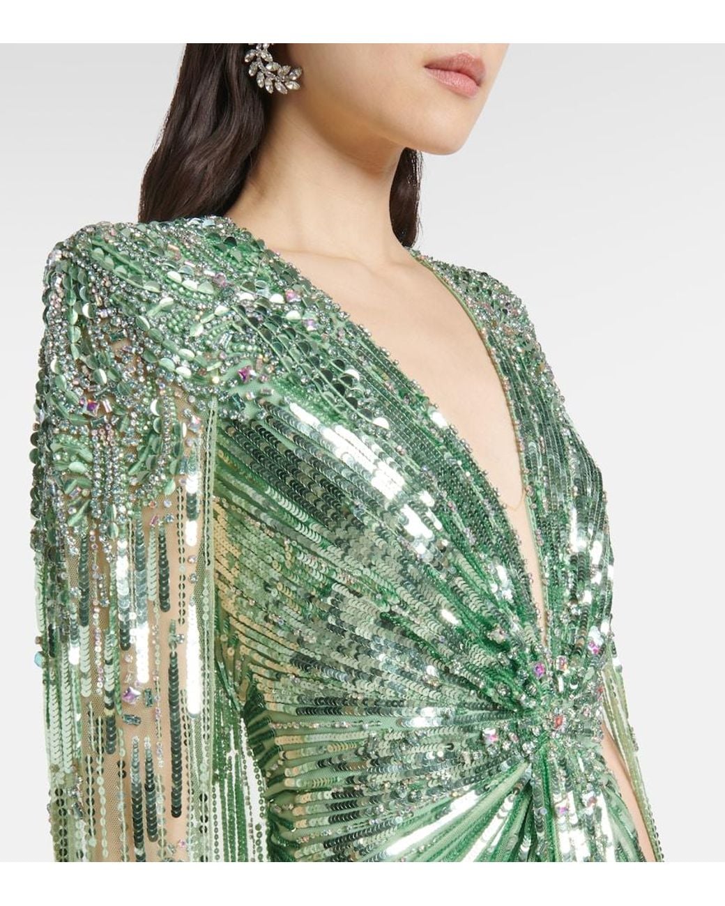Jenny Packham Green Rush Sequined Gown