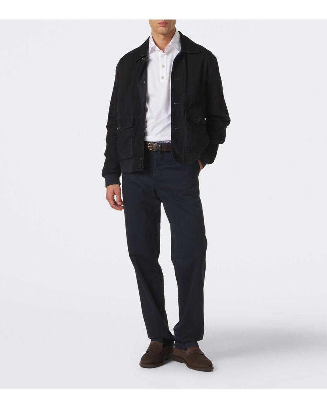 Kiton White Cotton Poplin Polo Top for men
