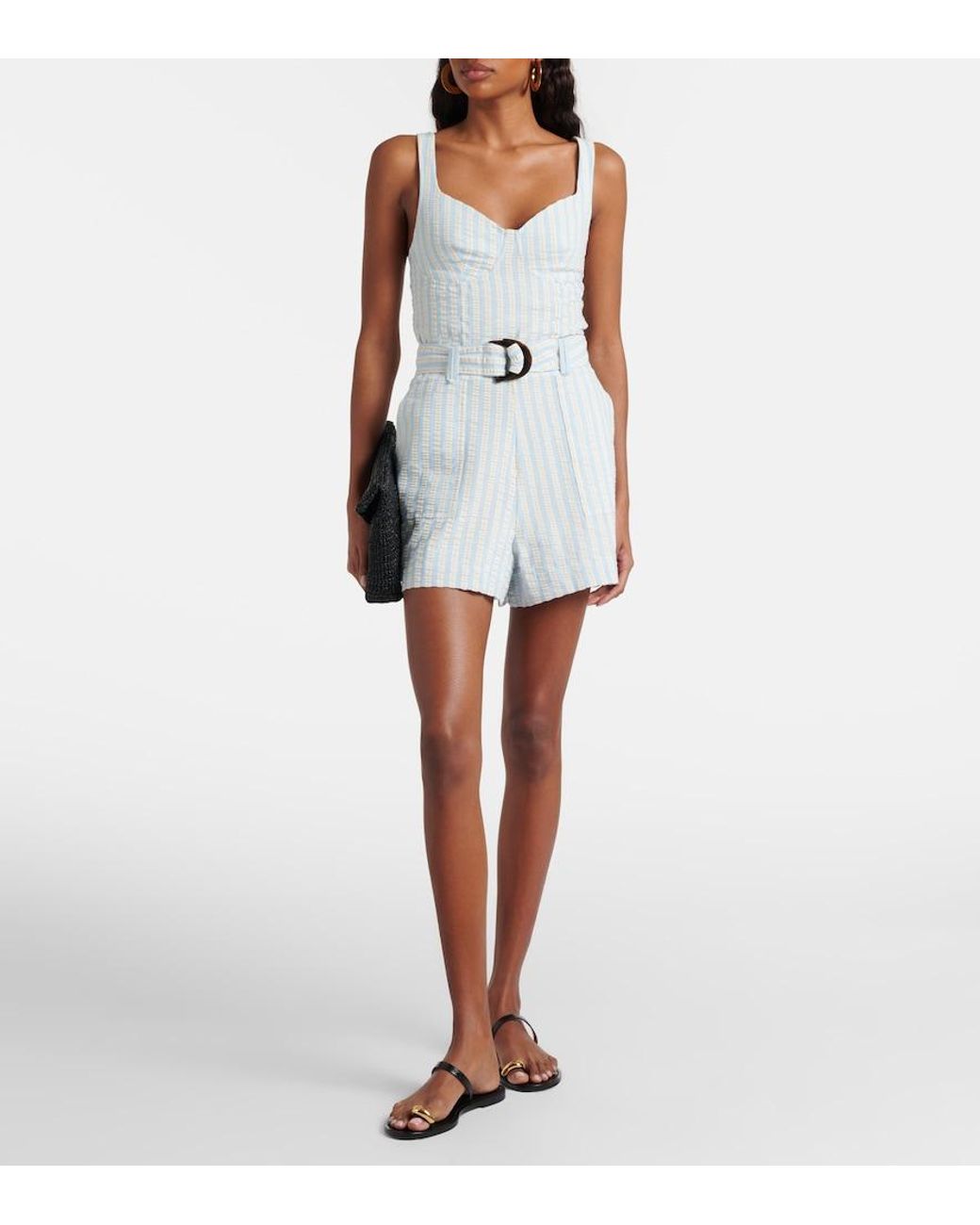 Jonathan Simkhai Blue Striped Cotton-Blend Seersucker Romper