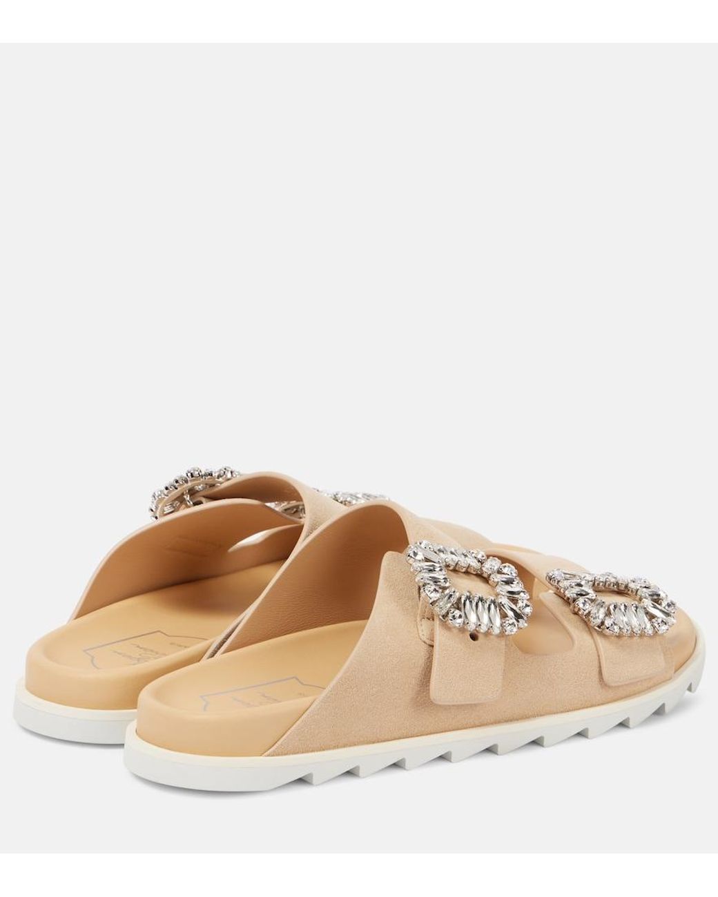Roger Vivier Natural Slidy Viv' Suede Slides