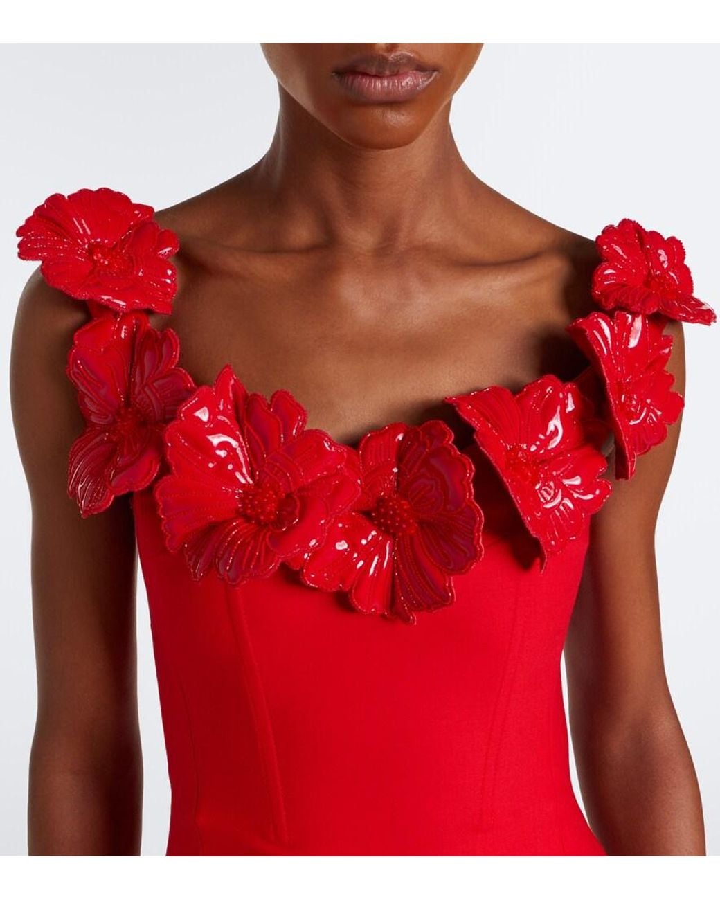 David Koma Red Off-Shoulder Wool-Blend Bustier Dress