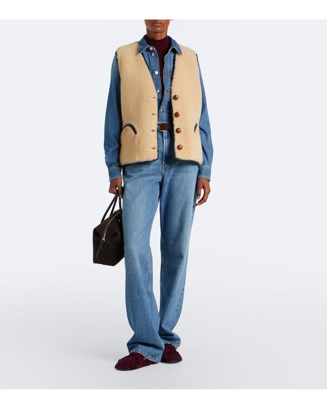 Blazé Milano Natural Gliss Leather-Trimmed Shearling Vest