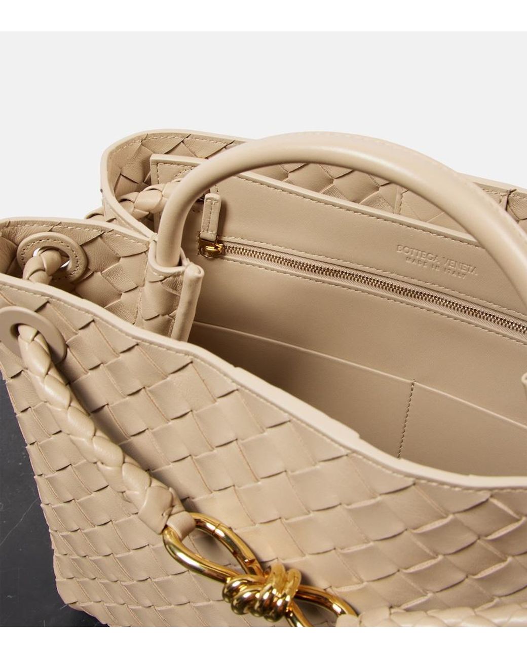 Bottega Veneta Natural Andiamo Intrecciato Medium Leather Tote Bag