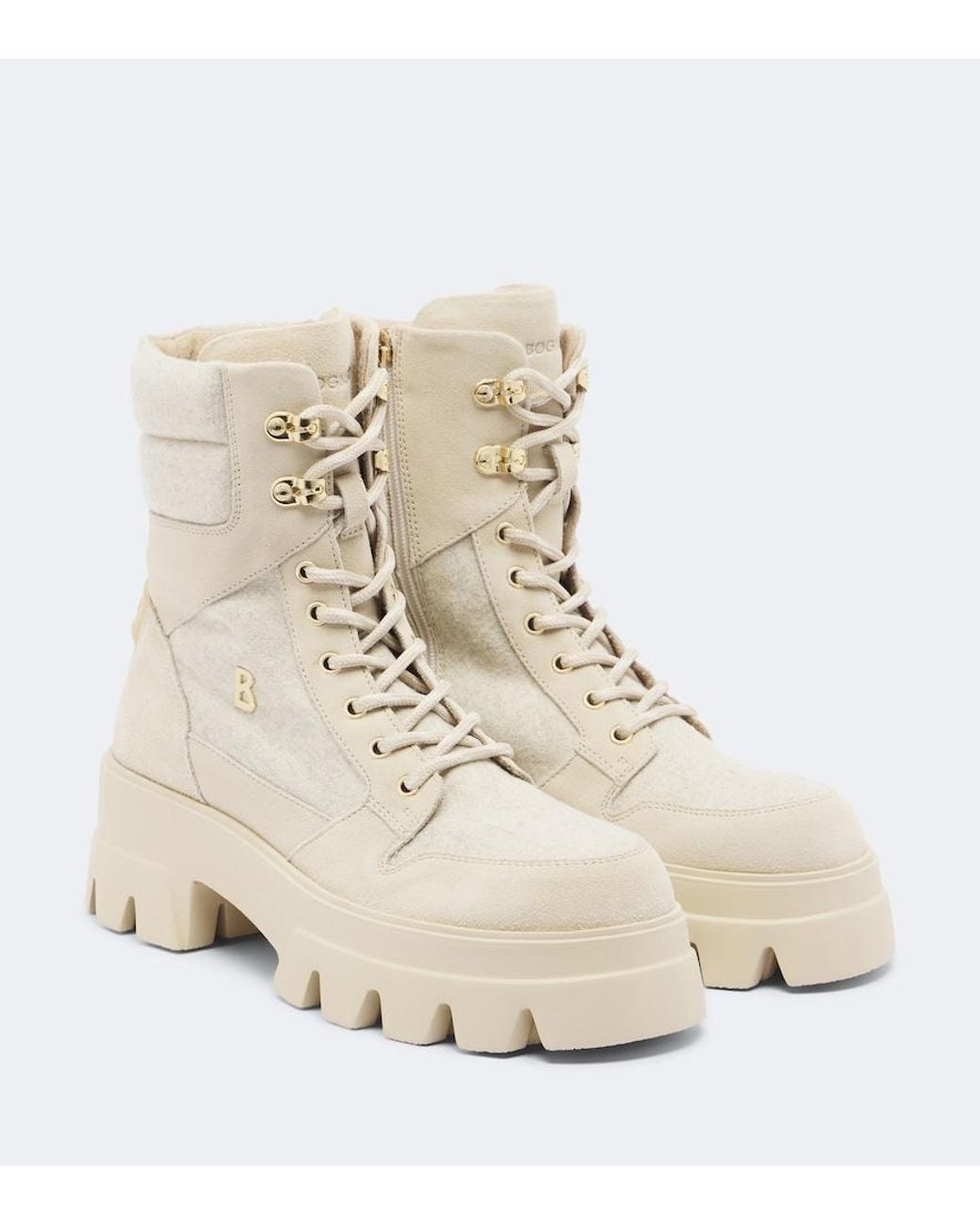 Bogner Natural Sapporo Suede-Trimmed Lace-Up Boots