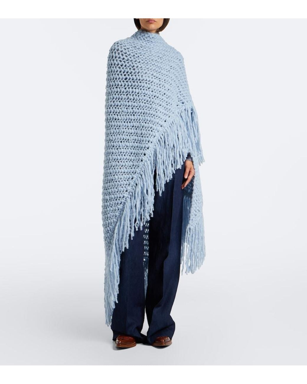 Gabriela Hearst Blue Lauren Fringed Cashmere Shawl