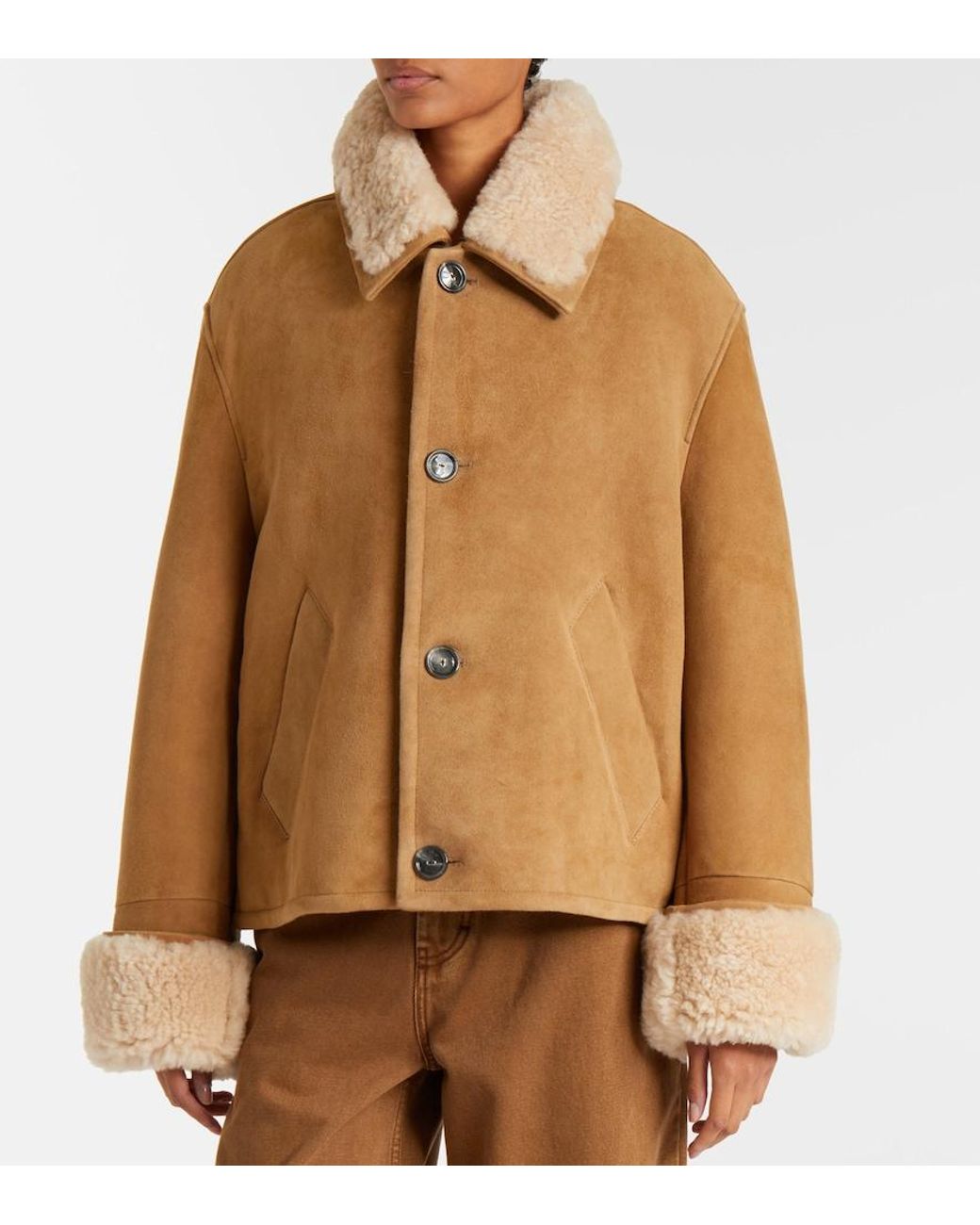 AMI Brown Shearling-Trimmed Suede Jacket