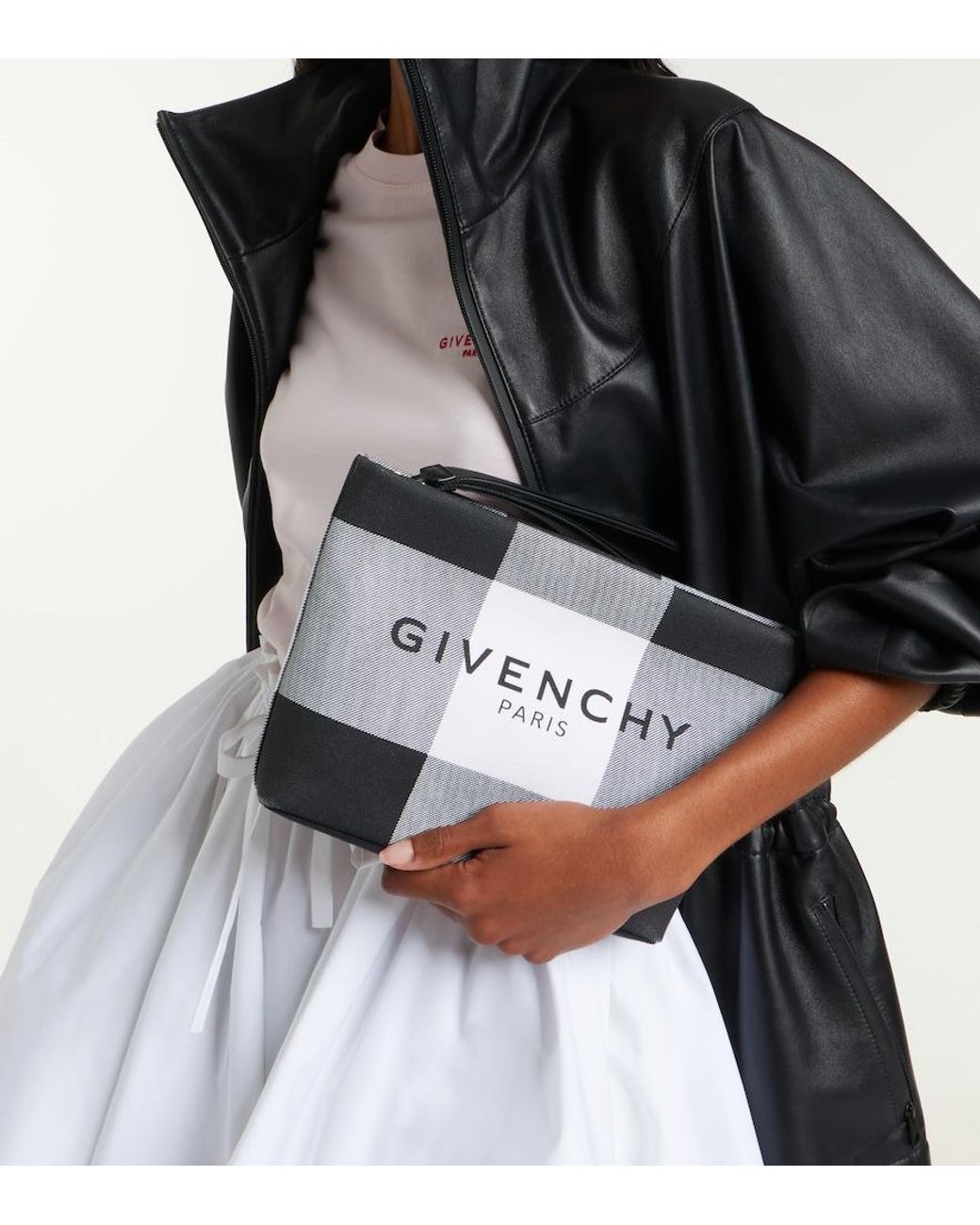 Givenchy Black Logo Checked Pouch