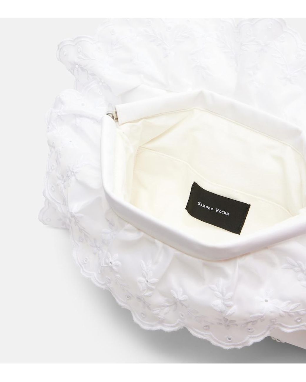 Simone Rocha White Pillowcase Embellished Ruffled Clutch