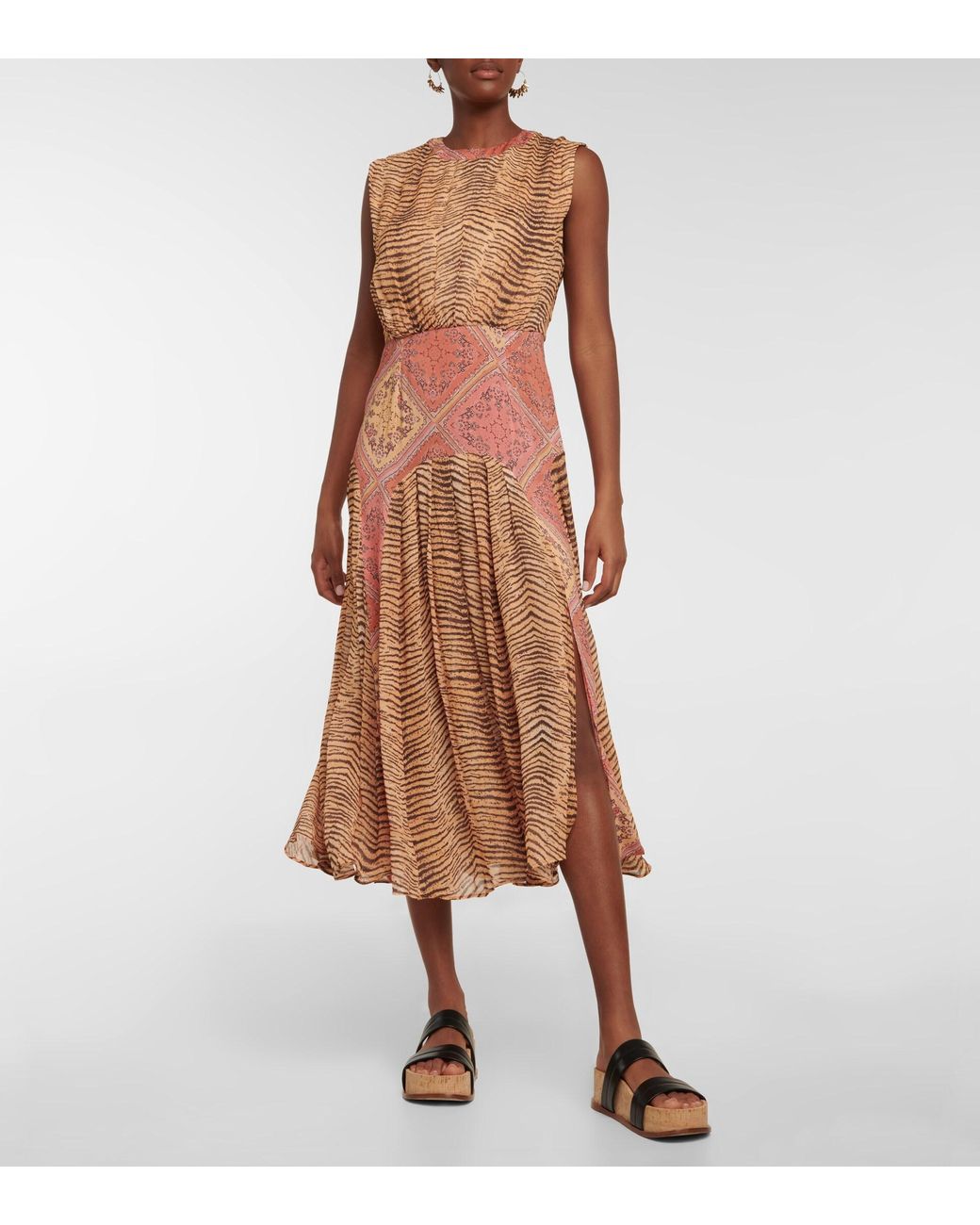 RIXO London Synthetic Coralie Tiger-print Midi Dress | Lyst