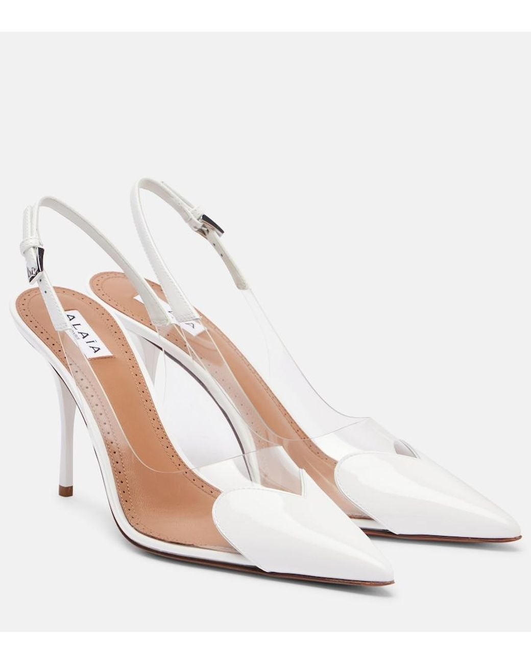 Alaïa White Le Cour 90 Patent Leather Slingback Pumps