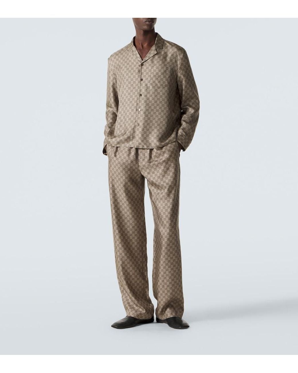 Gucci Green Gg Printed Silk Twill Shirt for men