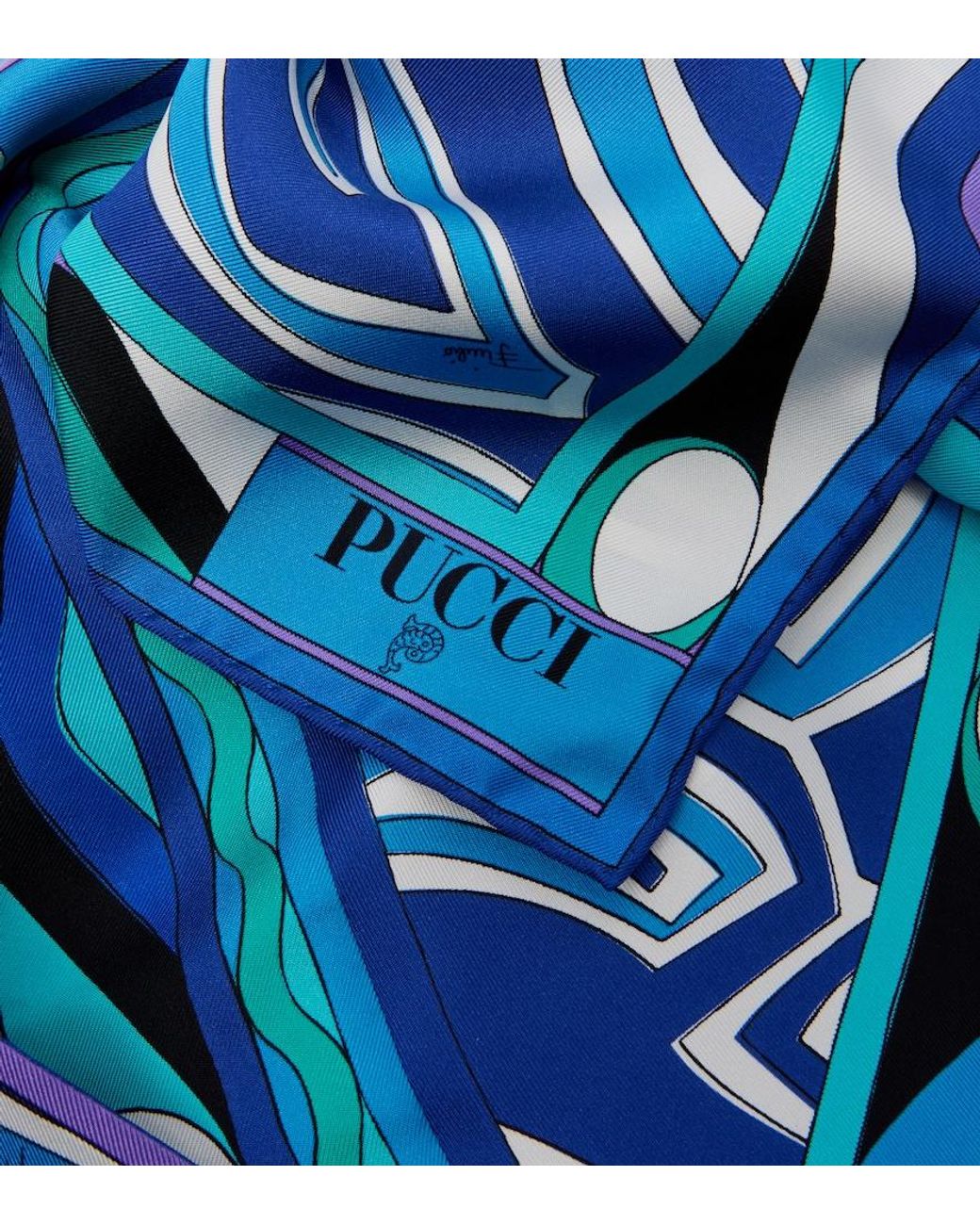 Emilio Pucci Blue Labirinto Silk Twill Head Wrap