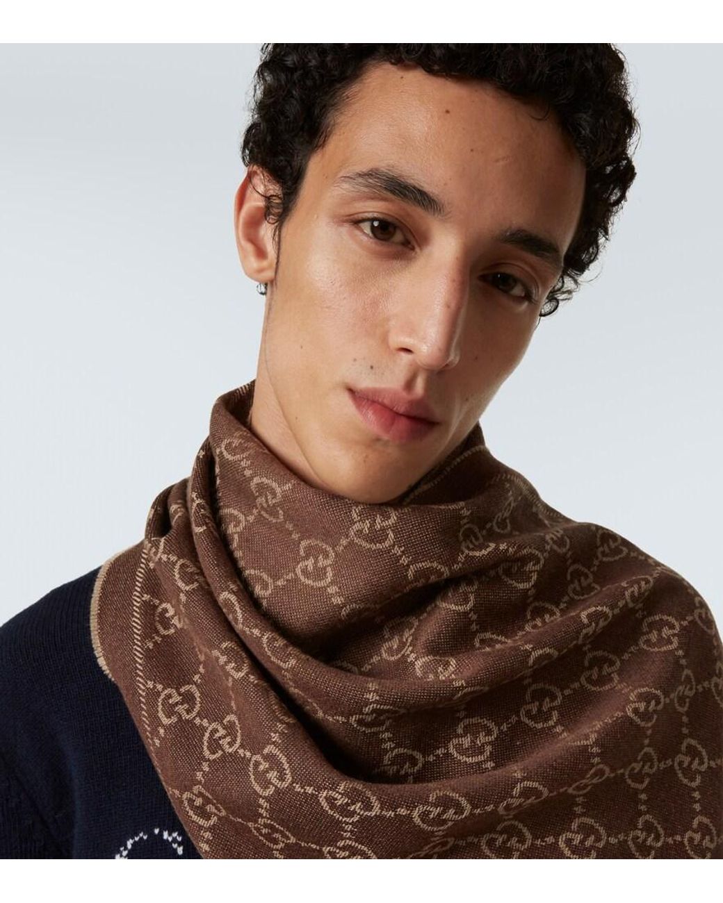 Gucci Brown Gg Wool Jacquard Scarf for men