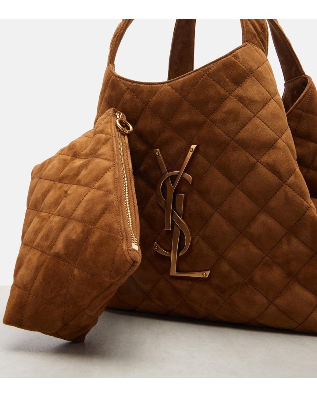 Saint Laurent Brown Icare Medium Quilted Suede Shopper